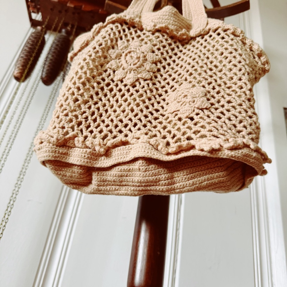 Vintage Wool & Silk Crochet Knit Boho Handbag Purse - Picture 4 of 6